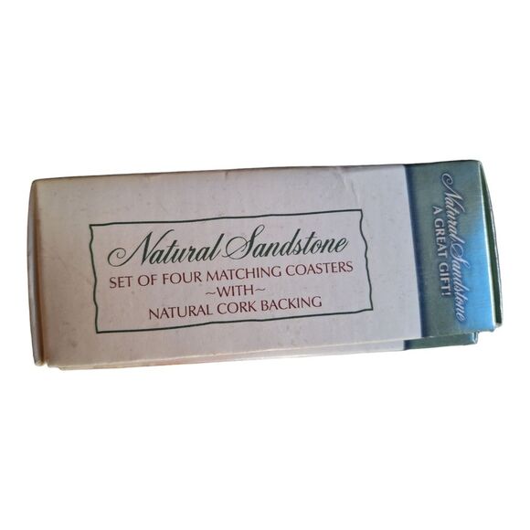 NIB Thirstystone Natural Sandstone Coasters 4 Piece Set Cork Circle Neutral USA - Picture 9 of 9